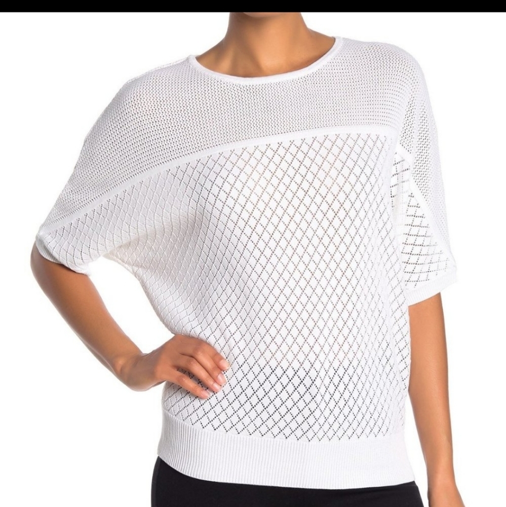 MAGASCHONI White Dolman Pointelle Knit Sweater L